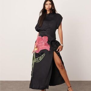 ASOS Black Dress with Pink Floral Design